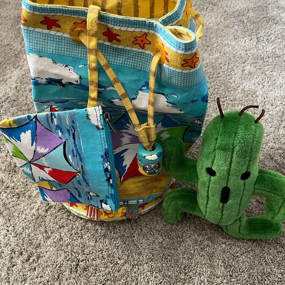 Vintage Anne Ormsby Canvas Beach Berrel Drawstring Bag Attached